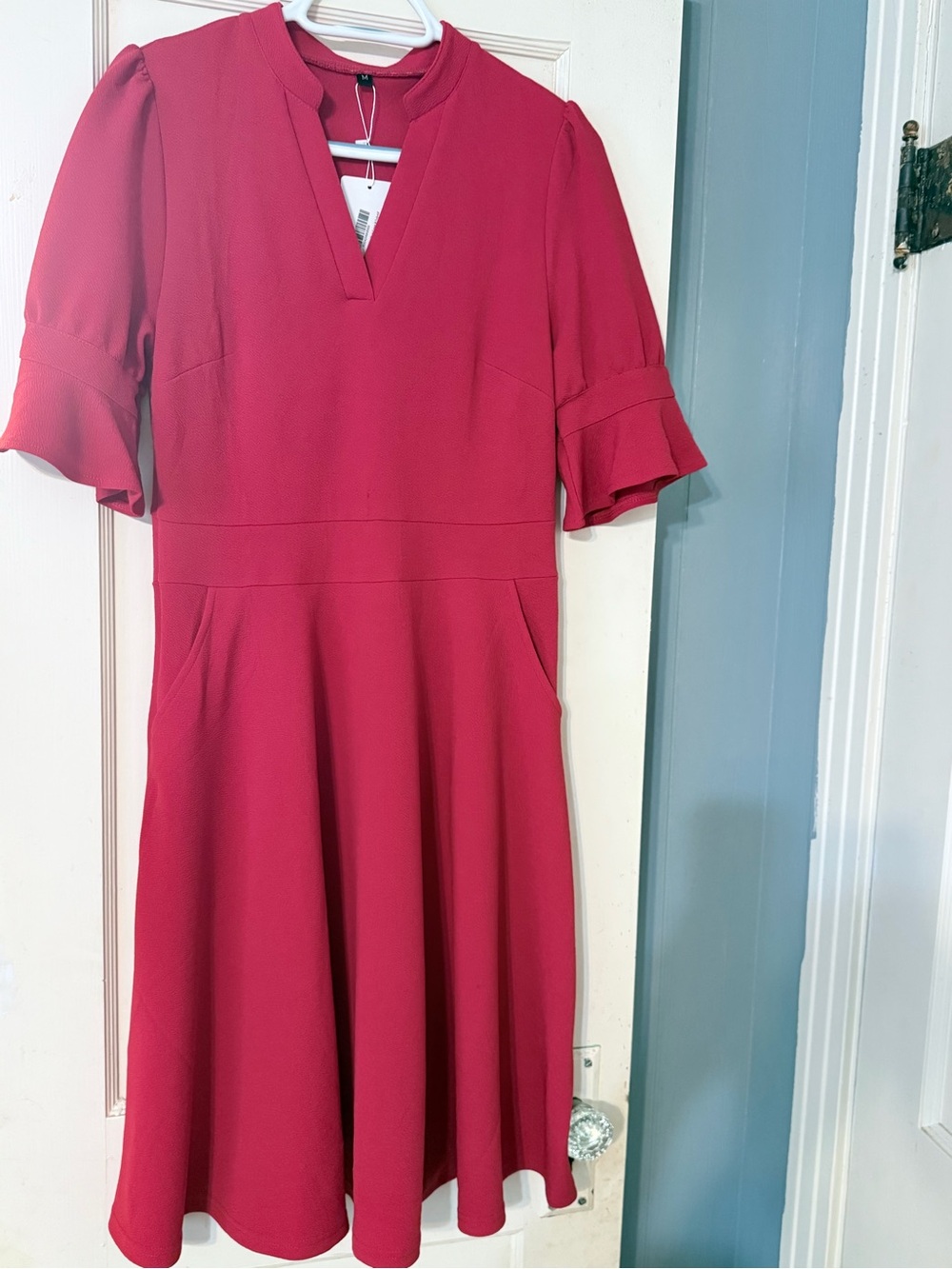 Women’s Red V-Neck Fit-and-Flare Dress